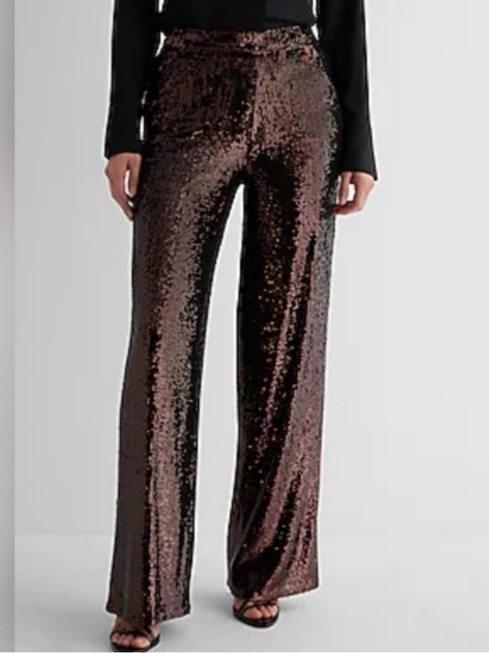 Express Brown Sequin Wide Legged Pants with Branded Waistband